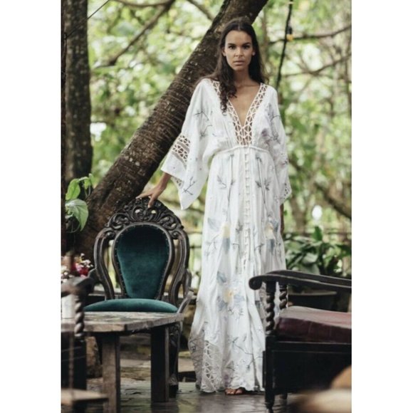 NWT Fillyboo I Am Lola Maxi Dress Duster Size Large Hand Embroidered - Picture 3 of 8